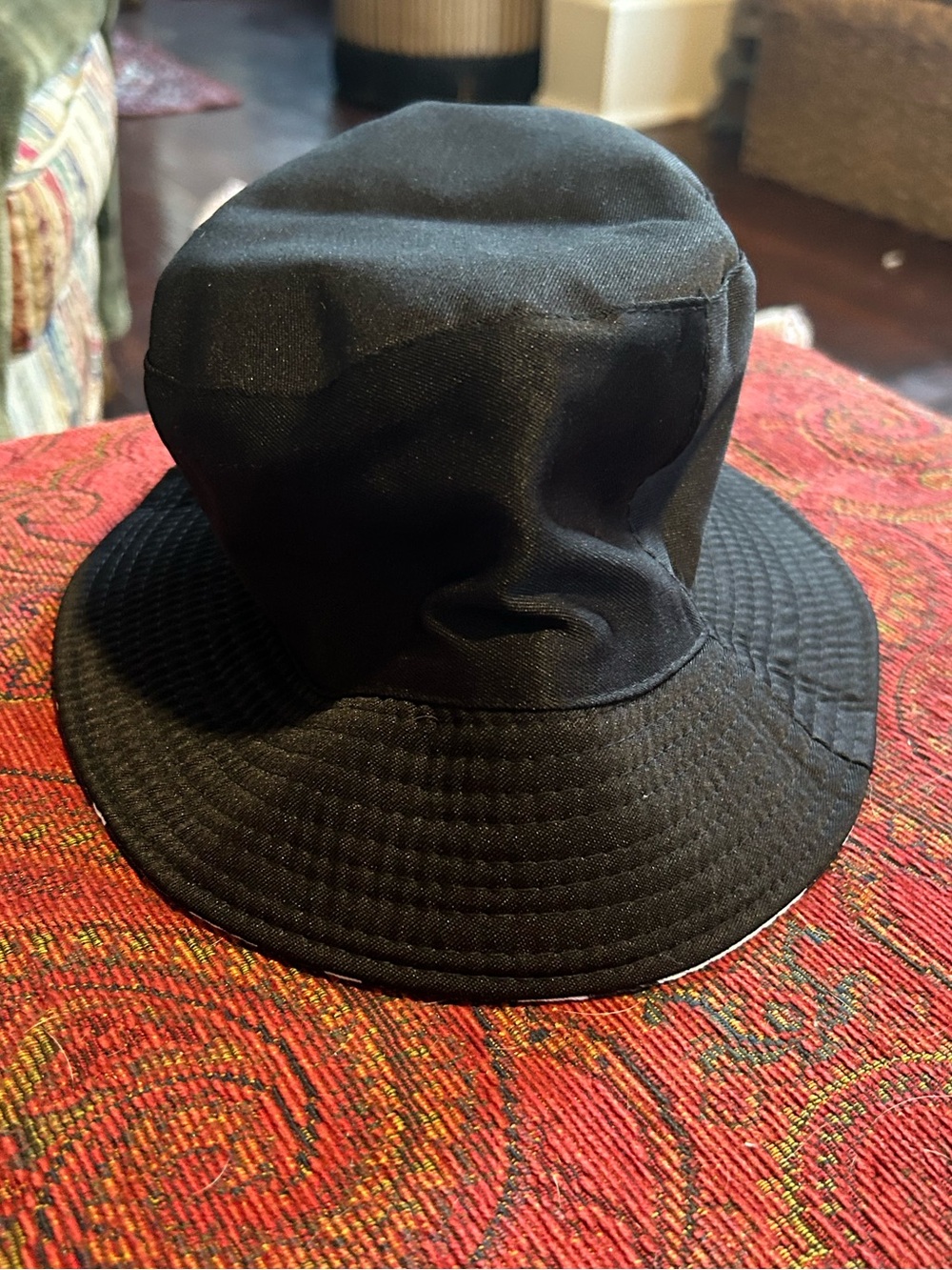 Reversible Bucket Hat Black/White Animal Print Cotton Womens One Size